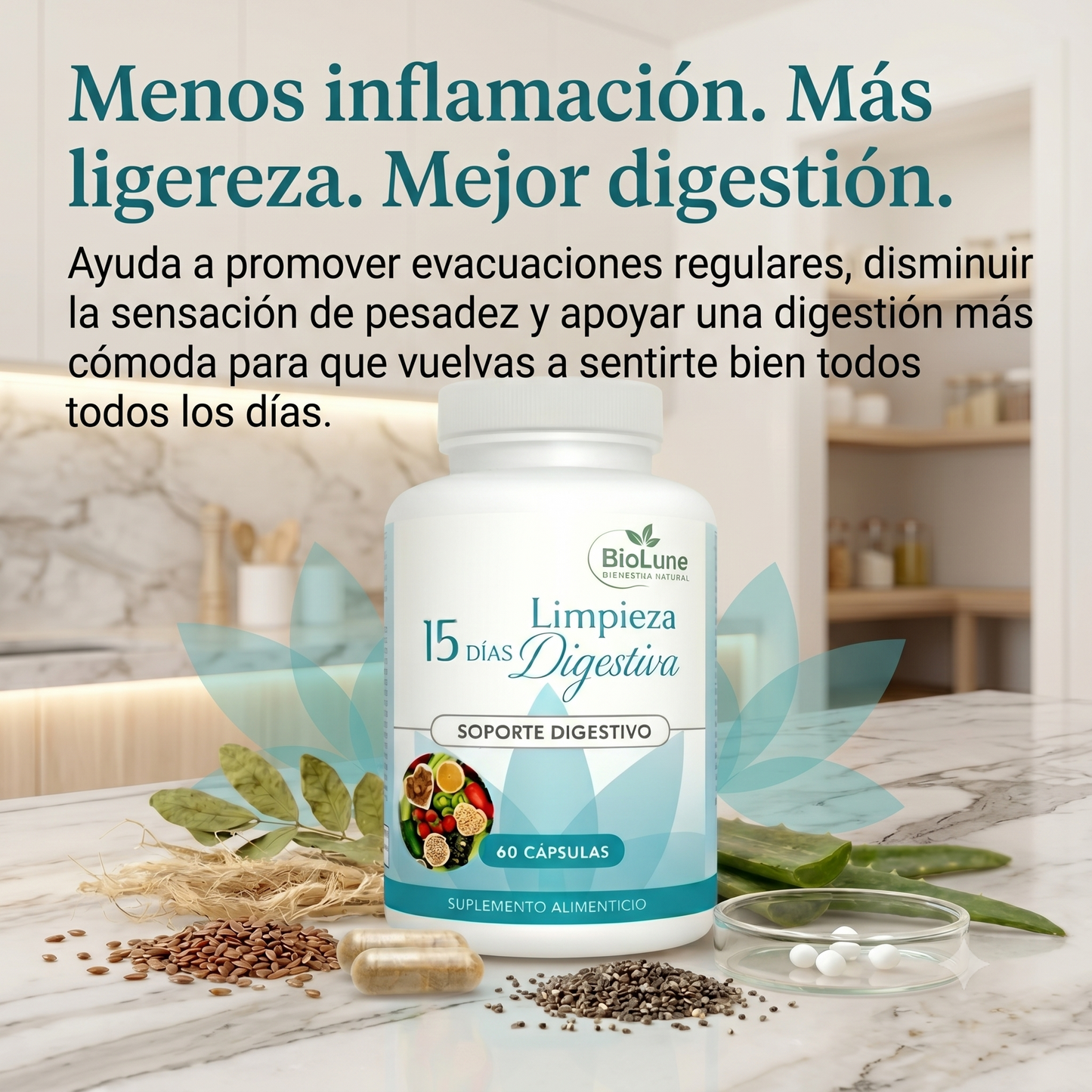 15 Days - Limpieza Intestinal | Reduce la hinchazón abdominal - Mejora el tránsito intestinal