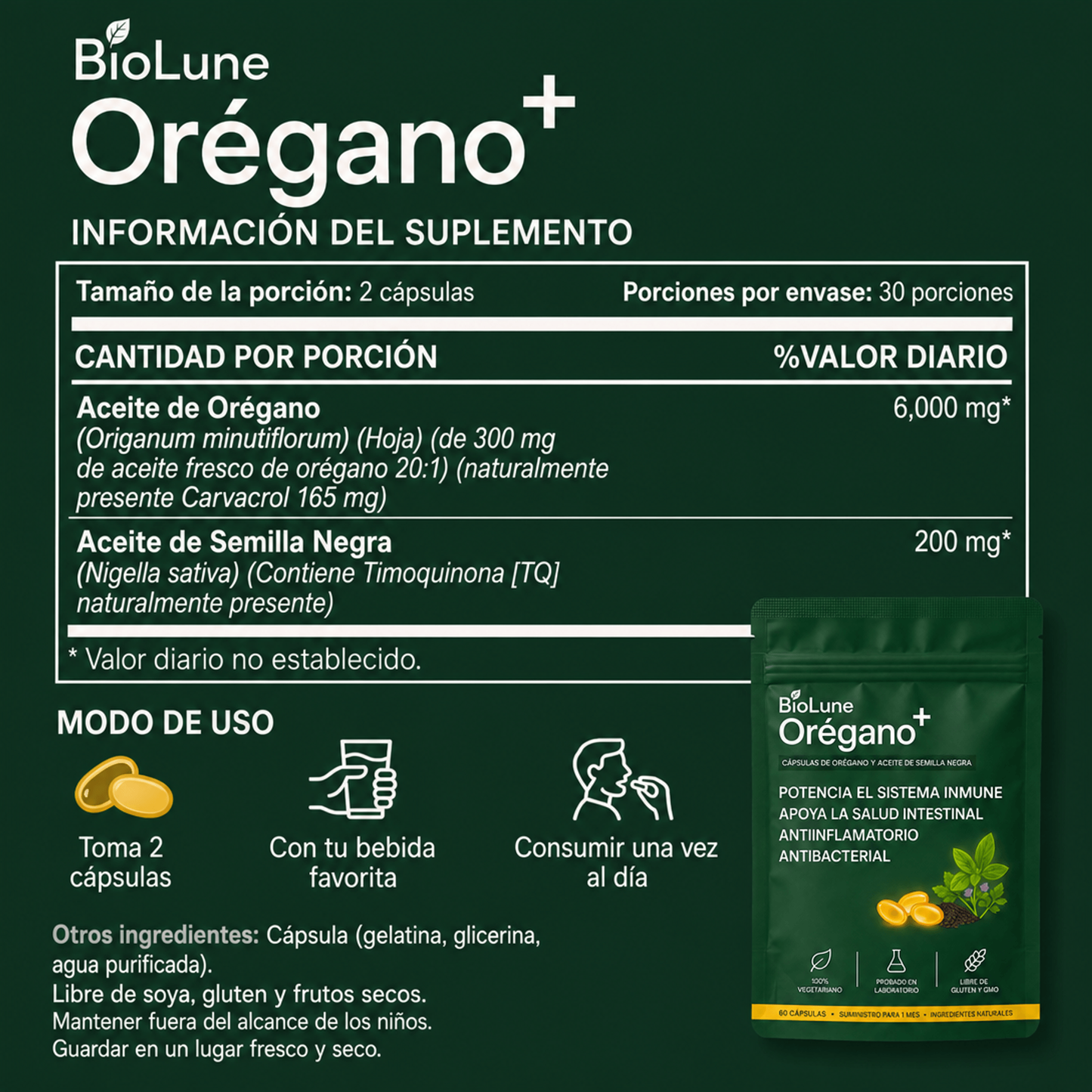 BioLune Orégano+ | Reduce la inflamación - Mejora la salud Intestinal